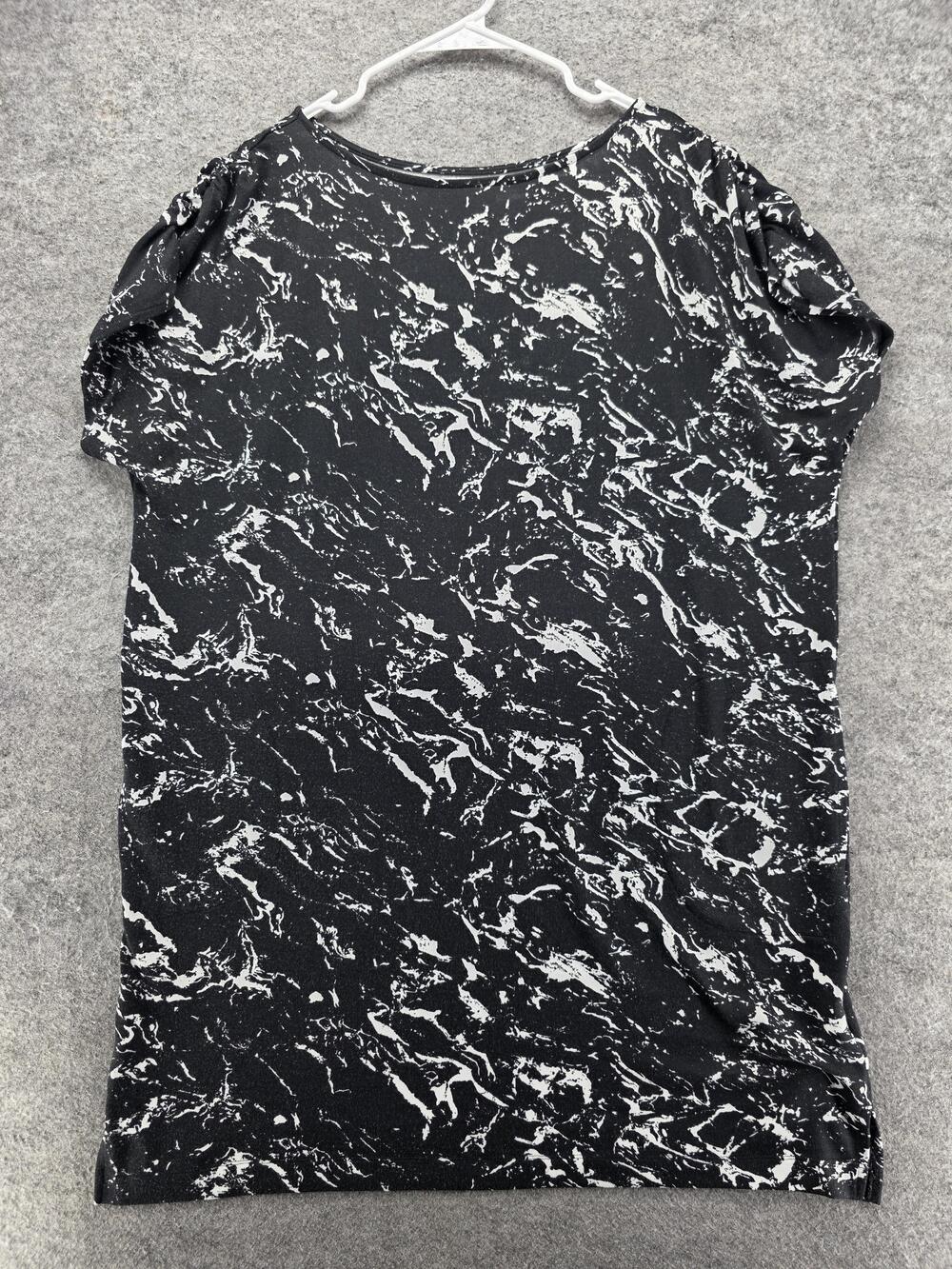 Donna Karan Sleepshirt Womens XL Black Marble Graphic Chemise Jersey Sleepwear